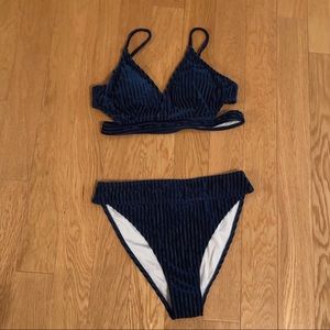 CupShe Blue High Waisted Velvet Swimsuit